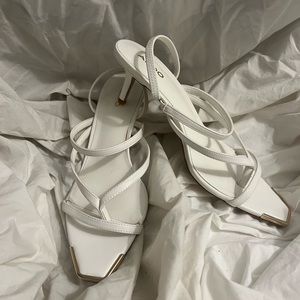 Aldo Kitten Heel White Sandal